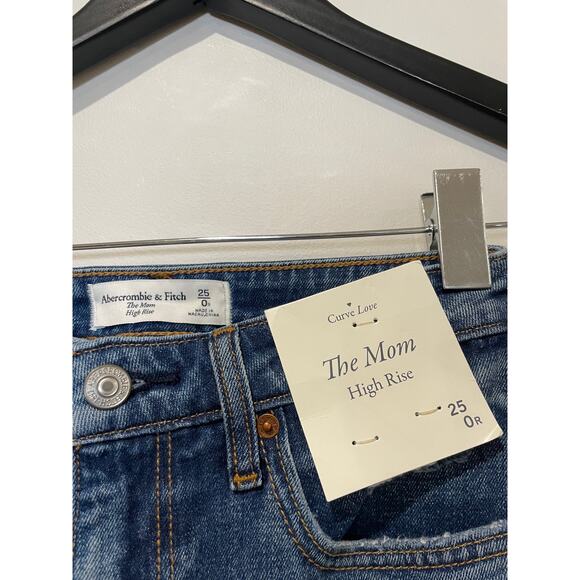 Abercrombie & Fitch Curve Love Knee Destroy High Rise Mom Jeans Blue Women's 25 - Picture 3 of 6